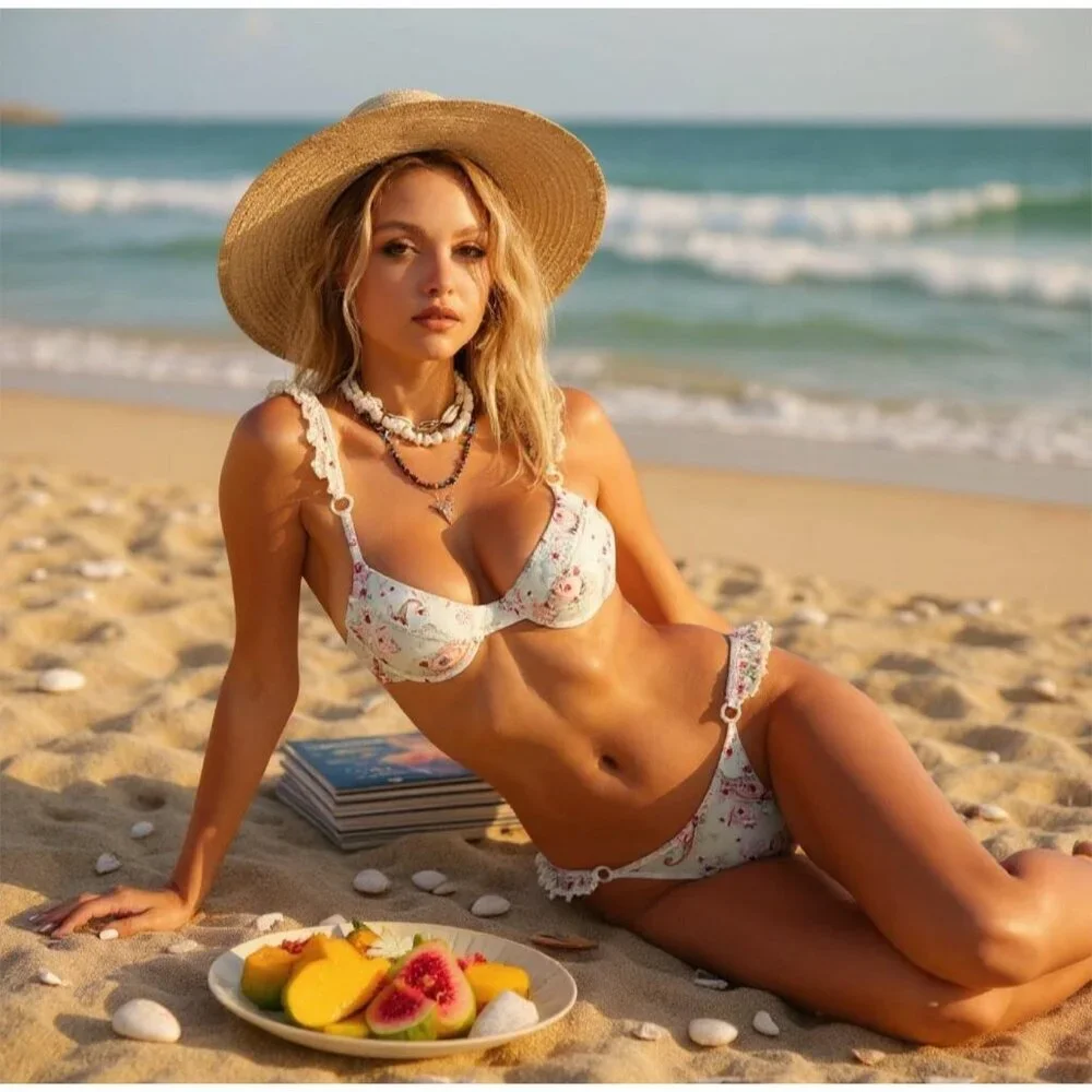 Zoe Paisley Ruffle Luxe Bikini Set ✦ Resort Swimwear ✦ Handcrafted in Peru M NWT